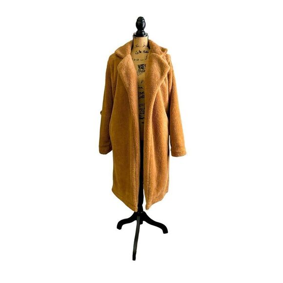 Boho Tan Lapel Neck Open Front Teddy Coat Size XL NWOT - Picture 2 of 9
